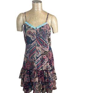 Xhilaration Sleeveless Ruffle Hem Cami Dress BOHO Paisley Sz L #238A